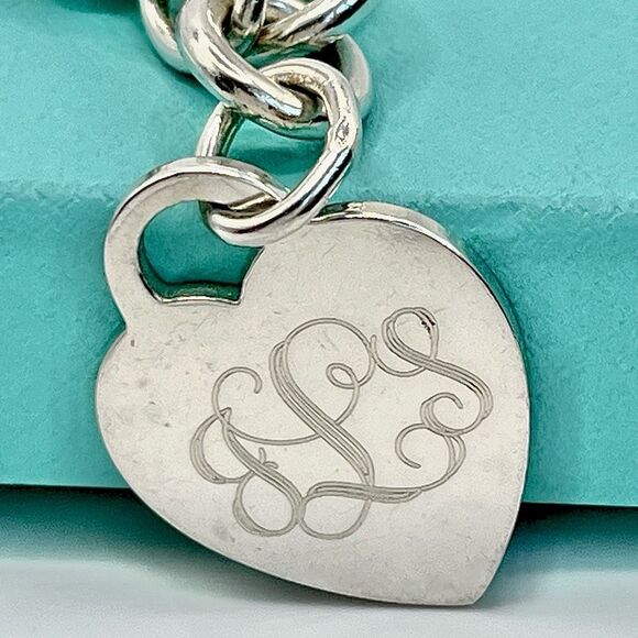 Tiffany & Co. Heart Tag Charm Initials “JSL” - Bracelet 8" Sterling Silver Round - Picture 10 of 16